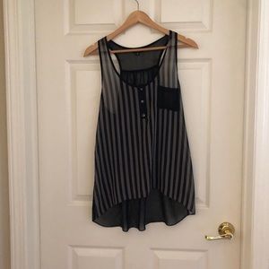 Sheer vertical stripes gray and black tank